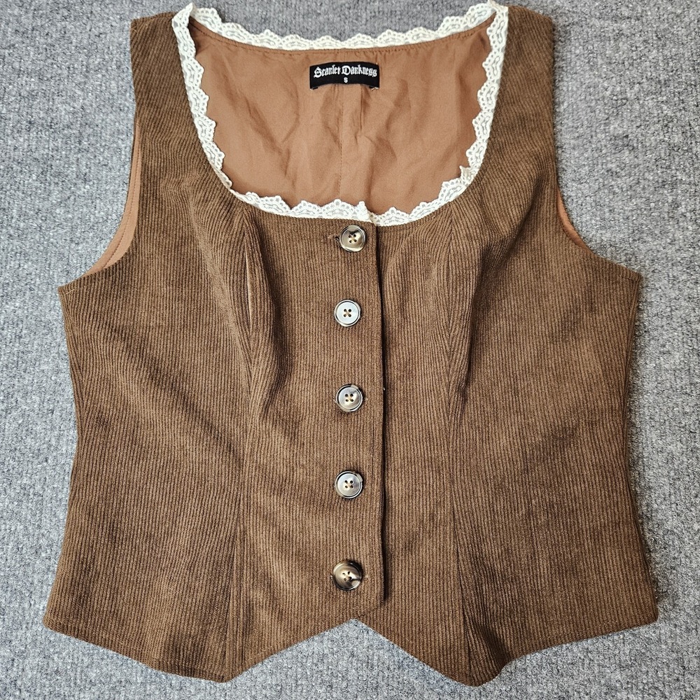 Scarlet Darkness Womens Corduroy Corset Vest Size Small Brown Button Up Renfaire